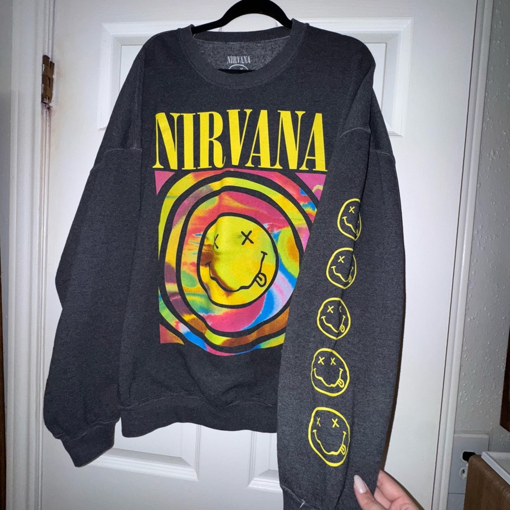 NIRVANA Gray and Yellow Crewneck Sweater